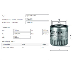 Filtras kuro diesel
                                MAHLE                                                KC63/1D, MAHLE, KC63