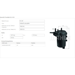 Filtras kuro diesel
                                MAHLE                                                KL432, MAHLE, KL432,
