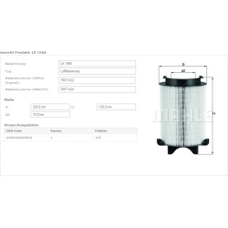 Filtras oro
                                MAHLE                                                LX1566, MAHLE, LX1566, auto 