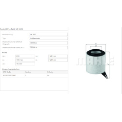 Filtras oro
                                MAHLE                                                LX1651, MAHLE, LX1651, auto 