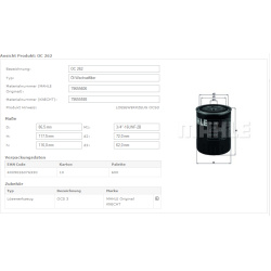 Filtras tepalo
                                MAHLE                                                OC262, MAHLE, OC262, auto